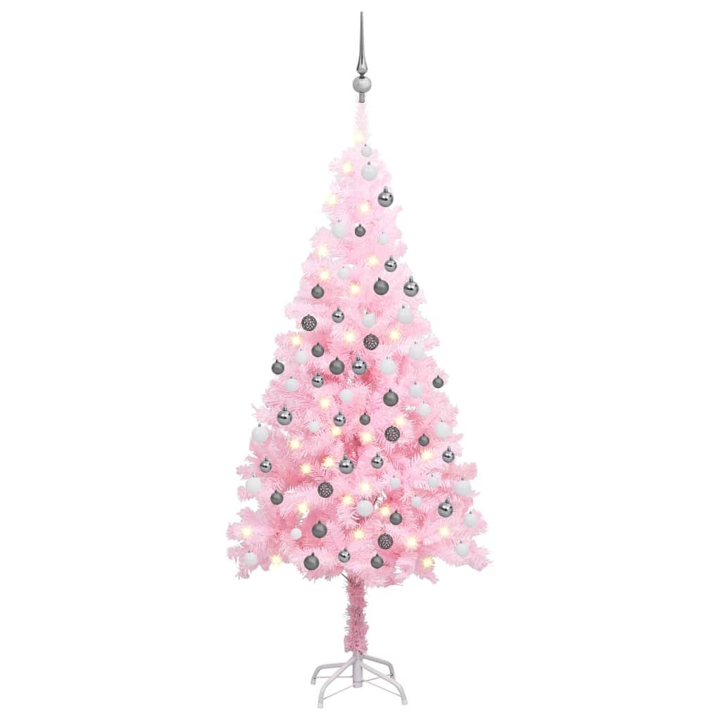 Sztuczna choinka z LED i bombkami, różowa, 150 cm, PVC Lumarko!