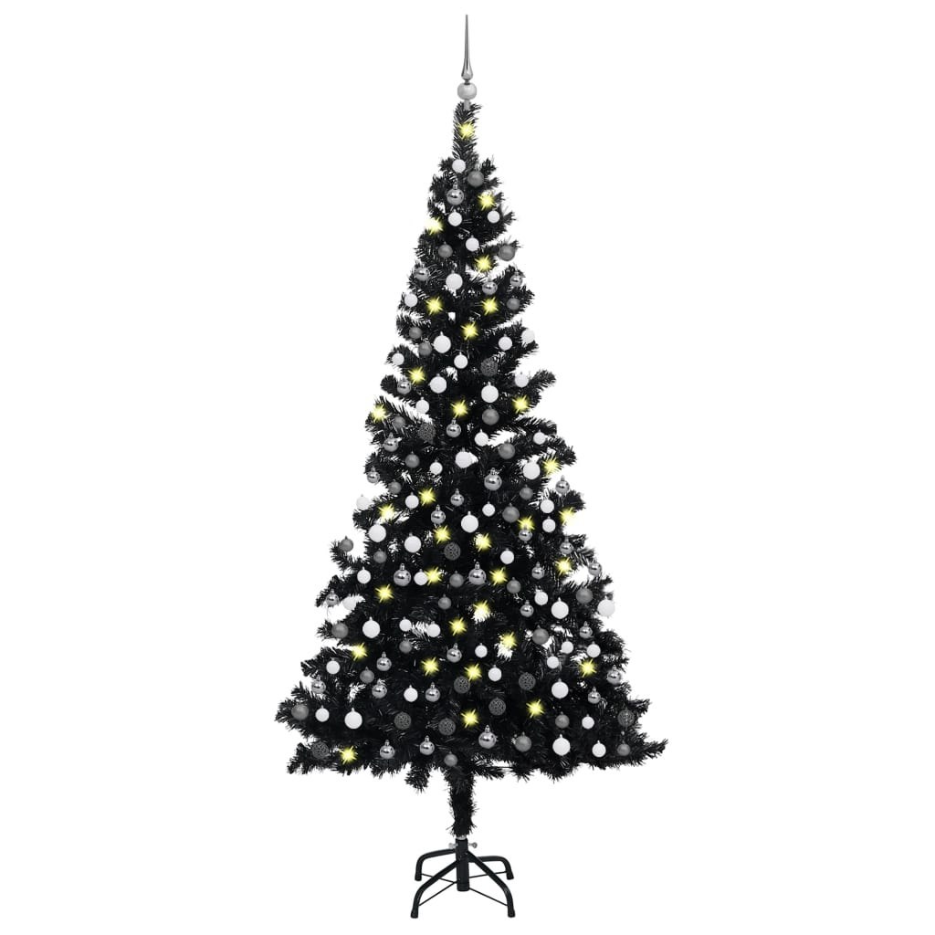 Sztuczna choinka z LED i bombkami, czarna, 210 cm, PVC Lumarko!