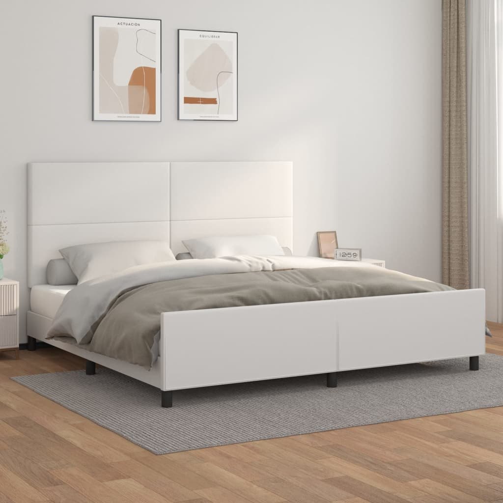 Rama łóżka z zagłówkiem, biała, 200x200cm, obite sztuczną skórą Lumarko!