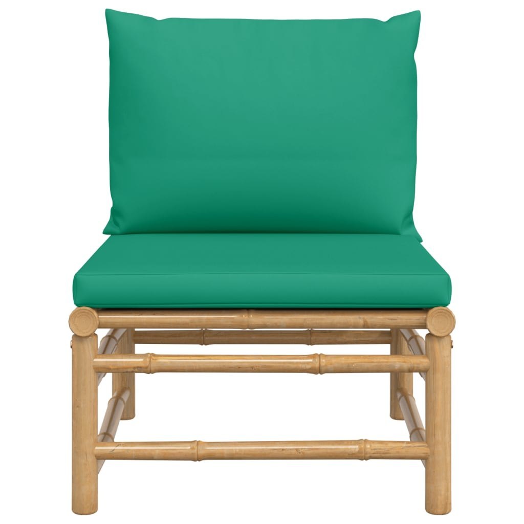 Środkowa sofa ogrodowa z zielonymi poduszkami, bambusowa Lumarko!