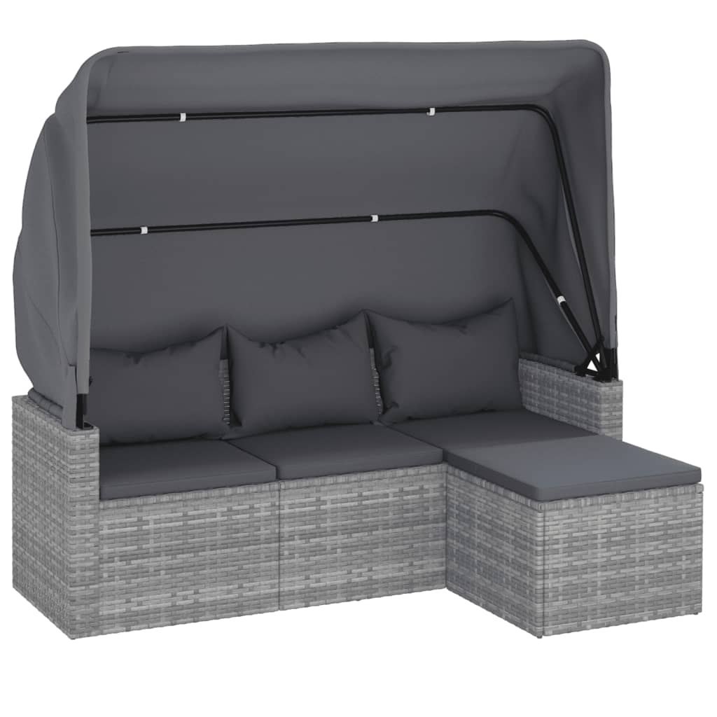 3-os. sofa ogrodowa z daszkiem i podnóżkiem, szara, polirattan Lumarko!