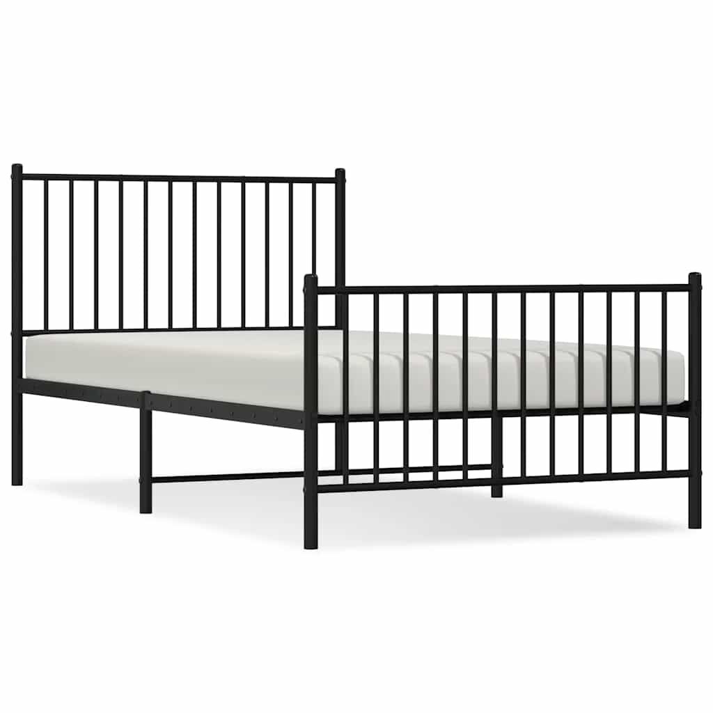 Metalowa rama łóżka z wezgłowiem i zanóżkiem, czarna, 100x190cm Lumarko!