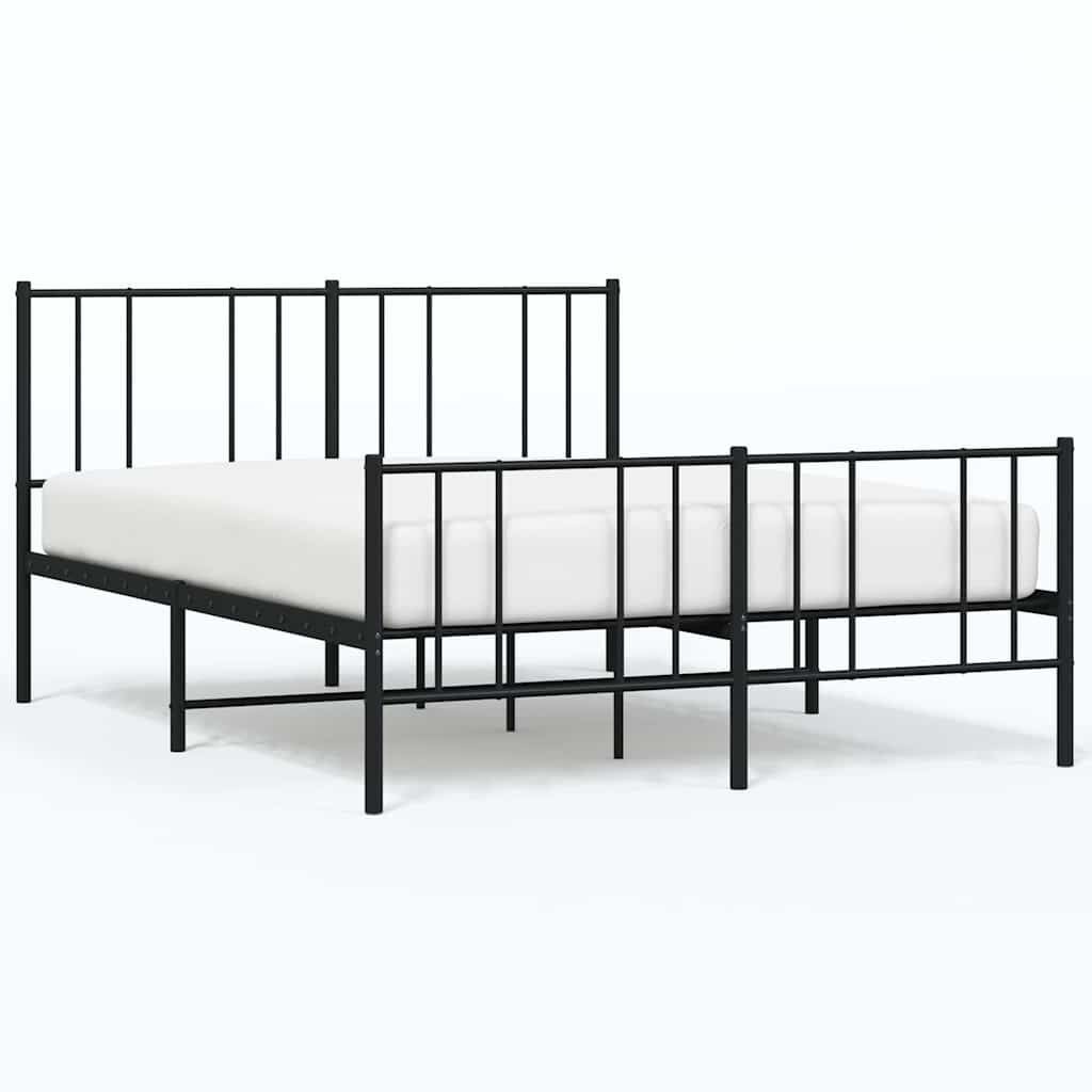 Metalowa rama łóżka z wezgłowiem i zanóżkiem, czarna, 150x200cm Lumarko!