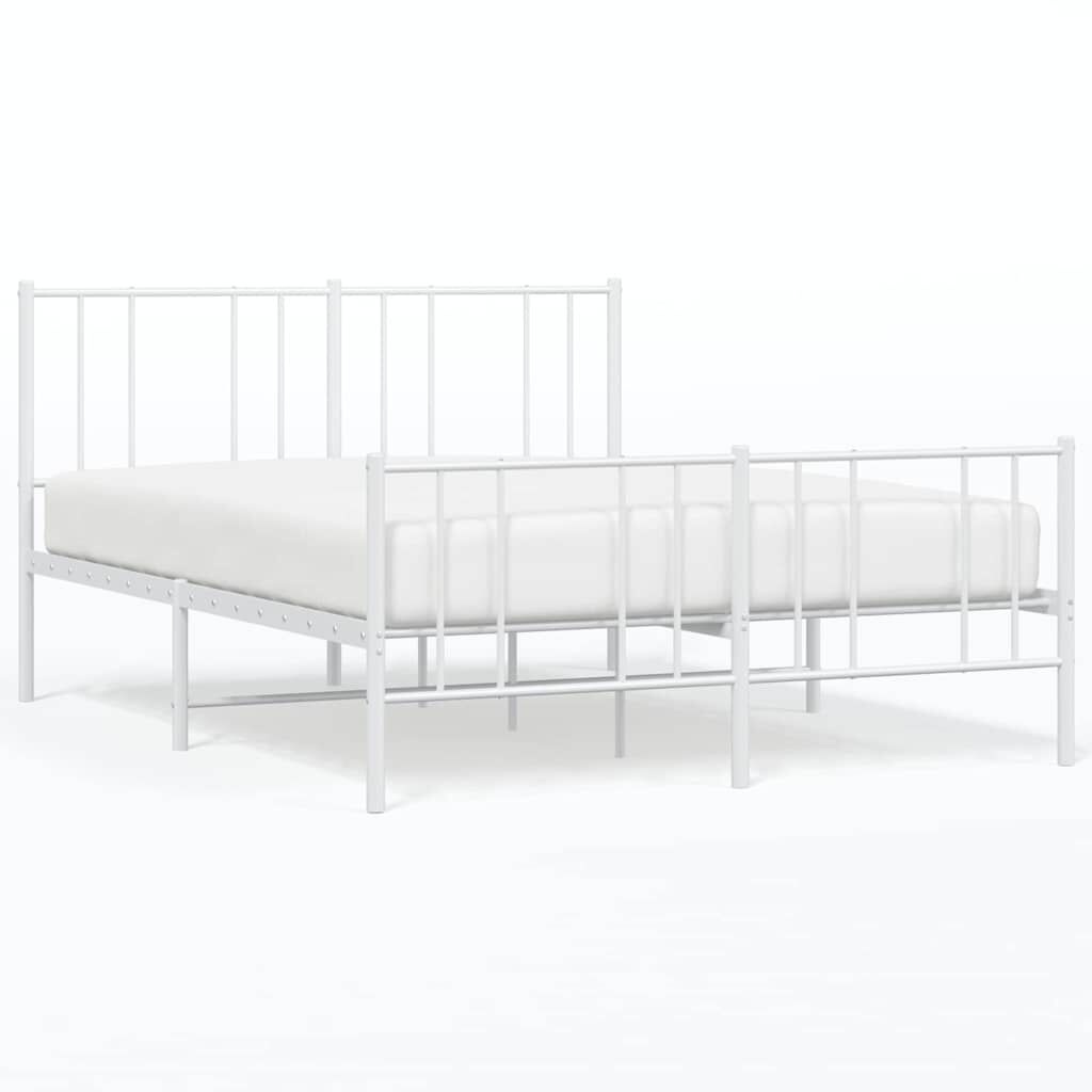 Metalowa rama łóżka z wezgłowiem i zanóżkiem, biała, 135x190 cm Lumarko!