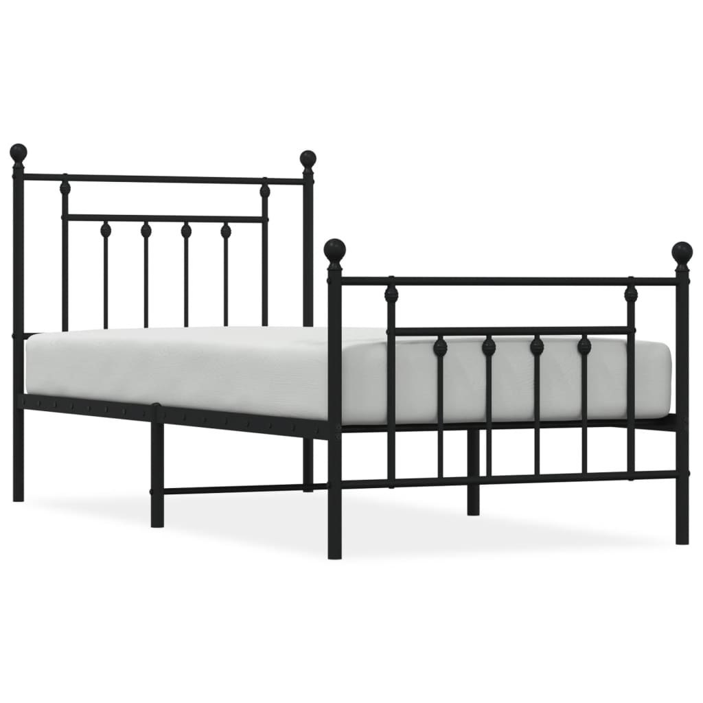 Metalowa rama łóżka z wezgłowiem i zanóżkiem, czarna, 90x190 cm Lumarko!