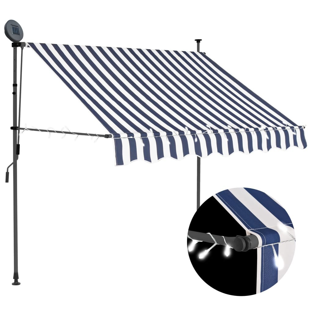 Ręcznie zwijana markiza z LED, 150 cm, niebiesko-biała Lumarko!