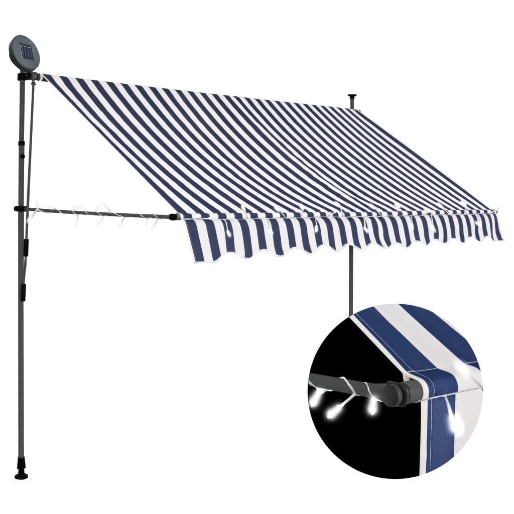 Ręcznie zwijana markiza z LED, 250 cm, niebiesko-biała Lumarko!