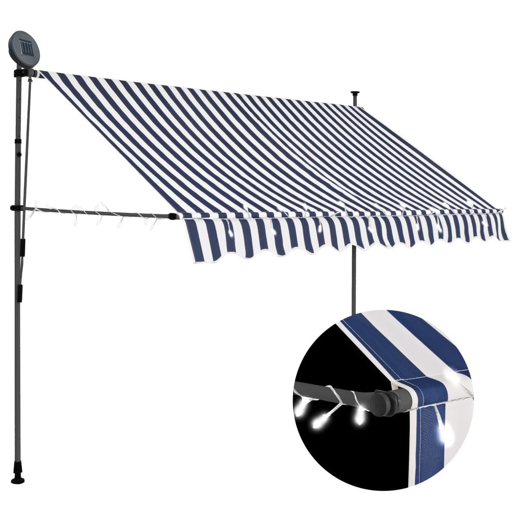 Ręcznie zwijana markiza z LED, 300 cm, niebiesko-biała Lumarko!