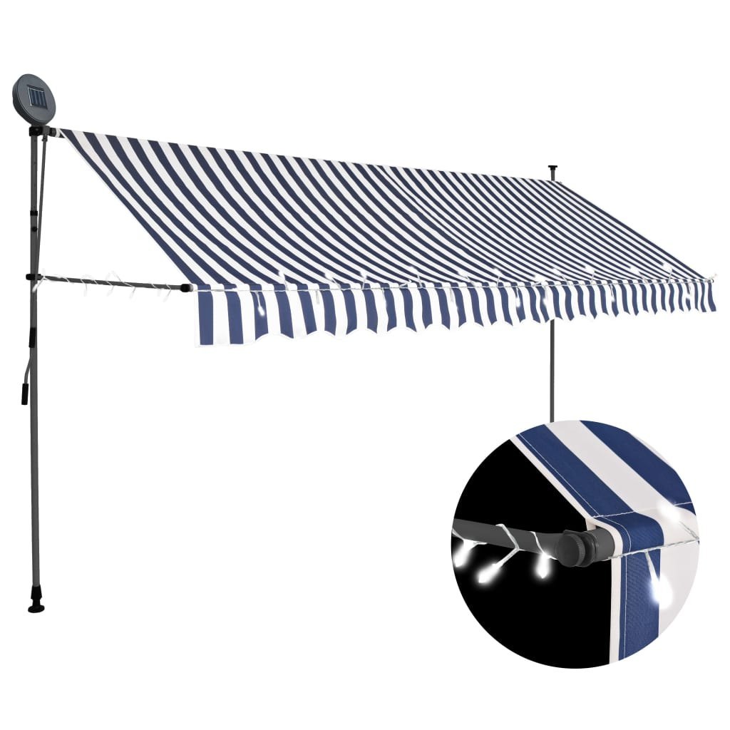 Ręcznie zwijana markiza z LED, 350 cm, niebiesko-biała Lumarko!