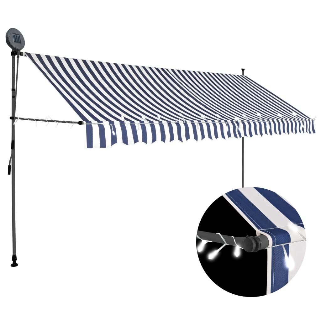 Ręcznie zwijana markiza z LED, 400 cm, niebiesko-biała Lumarko!