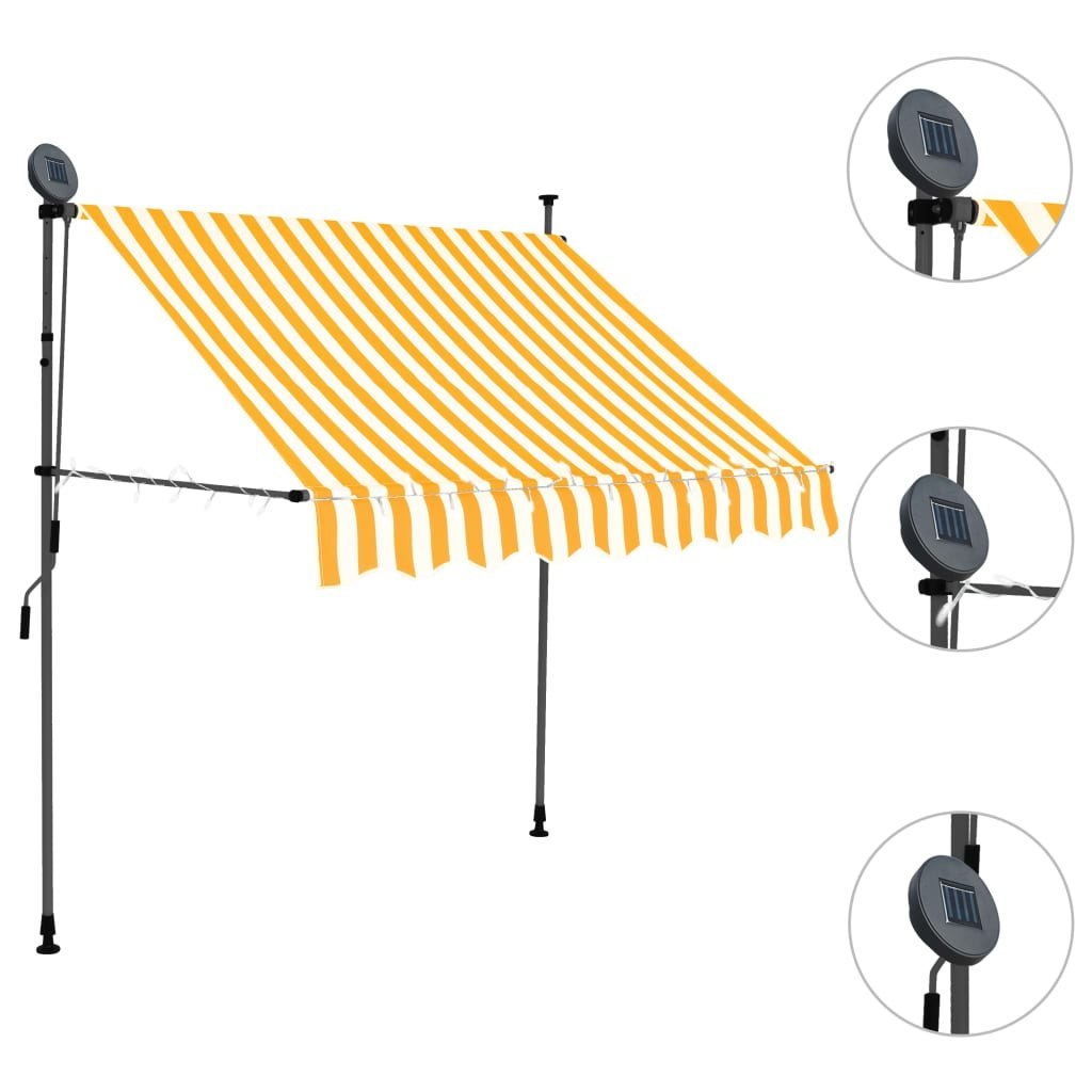 Ręcznie zwijana markiza z LED, 150 cm, biało-pomarańczowa Lumarko!