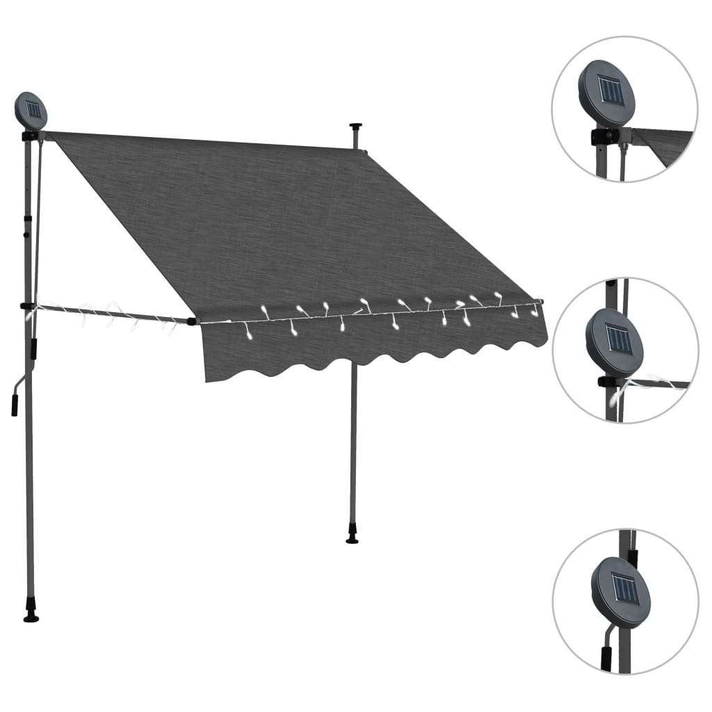 Ręcznie zwijana markiza z LED, 100 cm, antracytowa Lumarko!