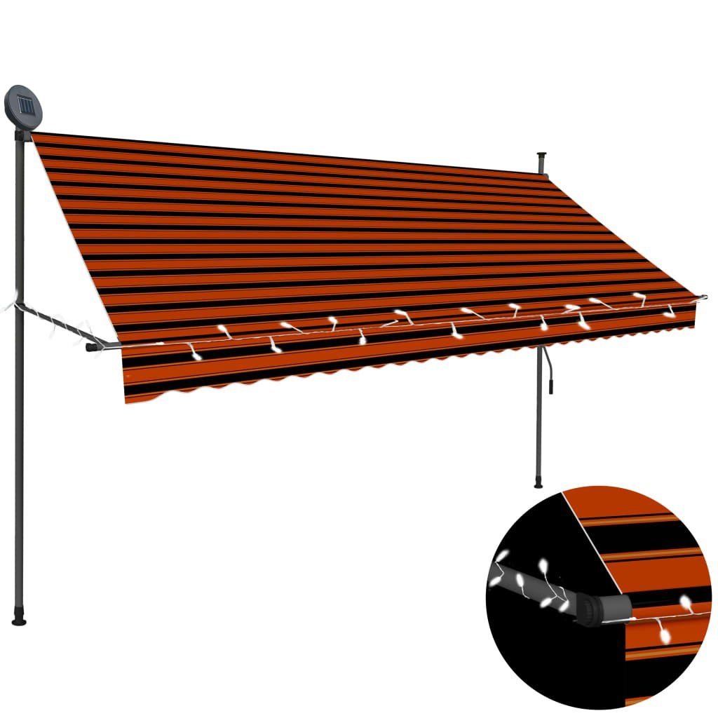 Ręcznie zwijana markiza z LED, 300 cm, pomarańczowo-brązowa Lumarko!