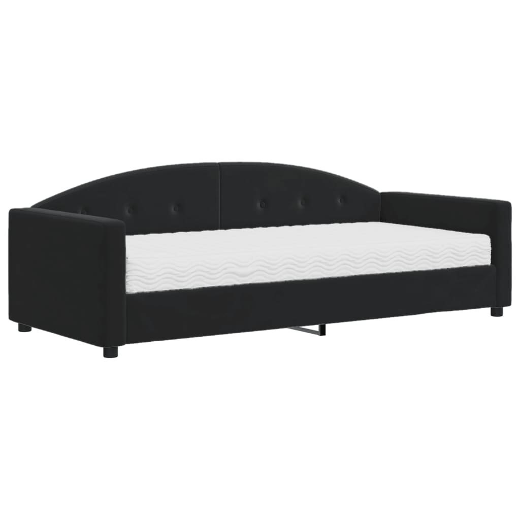 Sofa z materacem do spania, czarna, 90x200 cm, aksamit Lumarko!