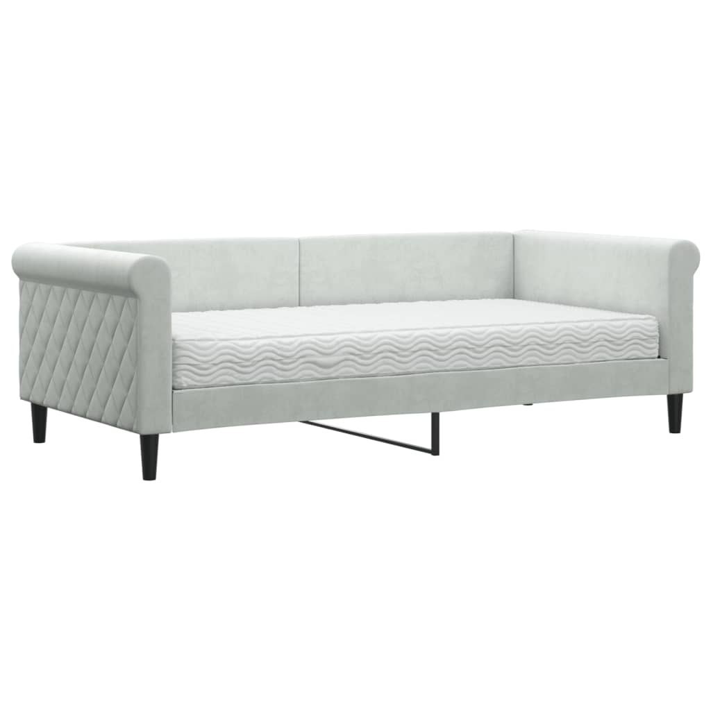 Sofa z materacem do spania, jasnoszara, 90x190 cm, aksamit Lumarko!