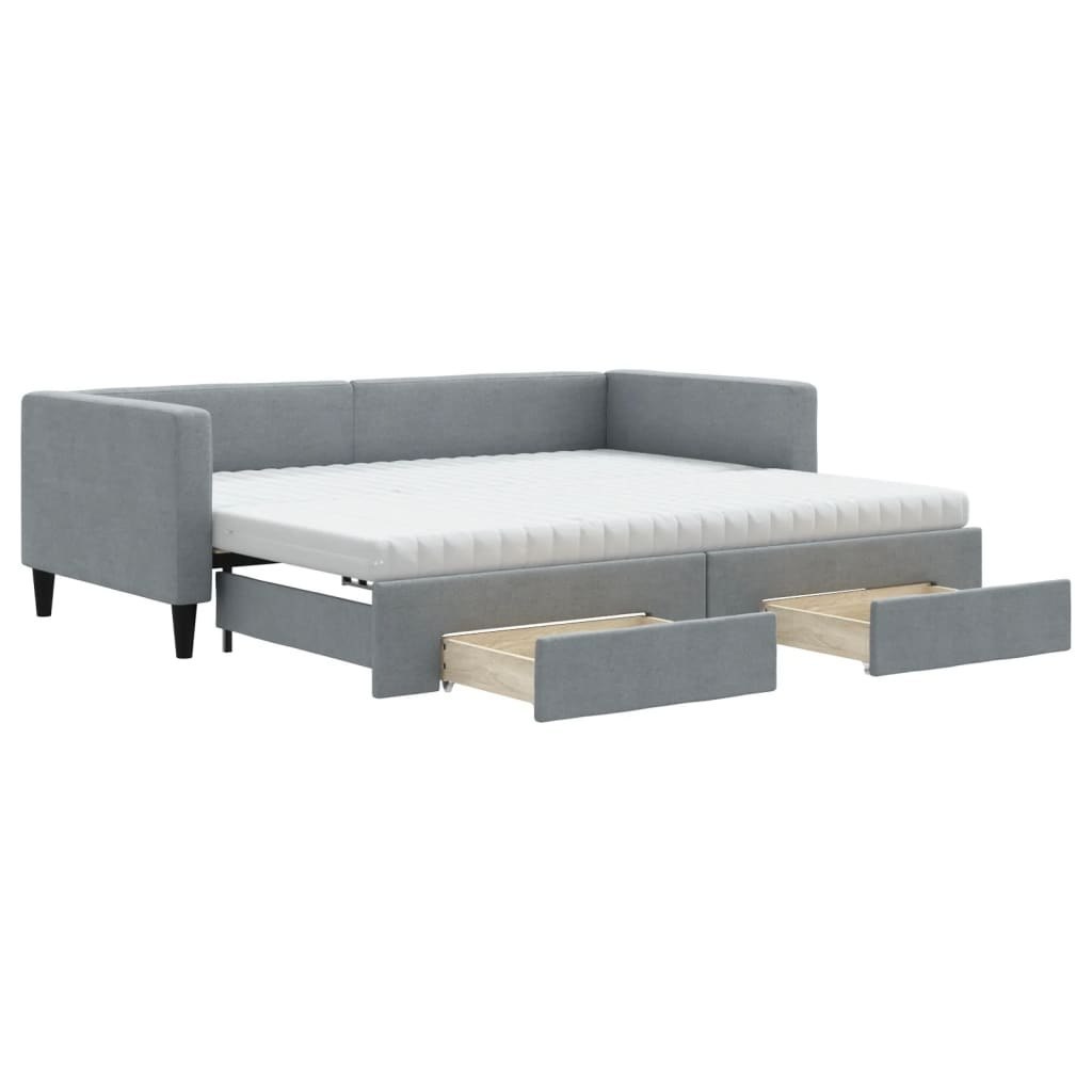Sofa rozsuwana z szufladami, jasnoszara, 90x200 cm, tkanina  Lumarko!