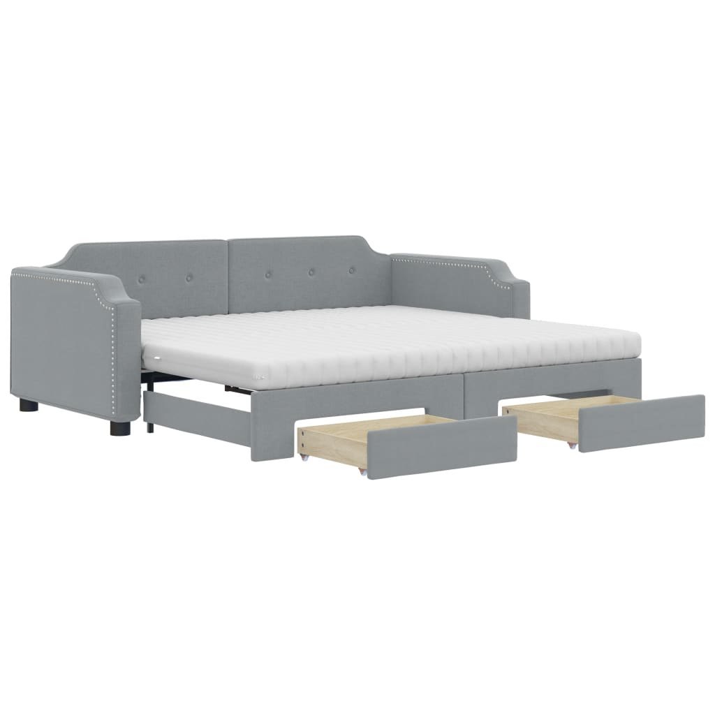 Sofa rozsuwana z szufladami, jasnoszara, 90x200 cm, tkanina Lumarko!