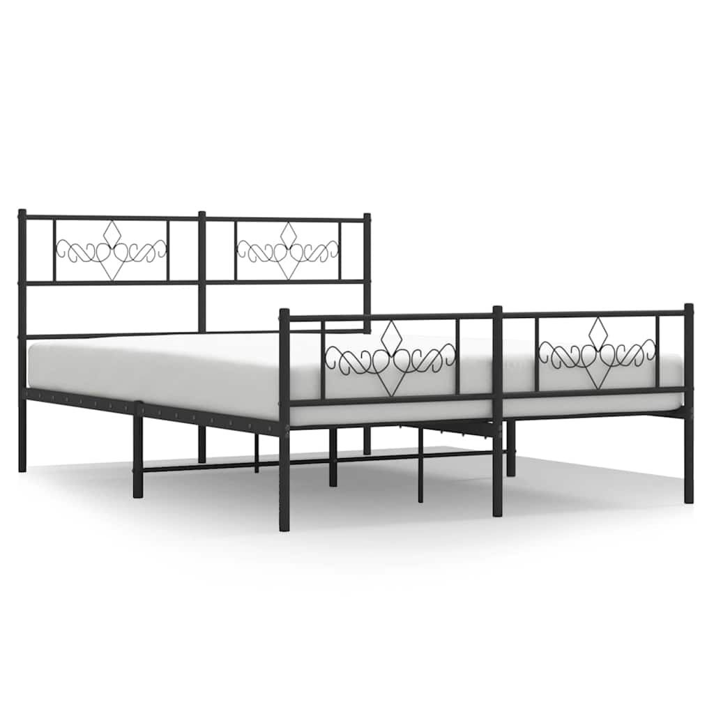 Metalowa rama łóżka z wezgłowiem i zanóżkiem, czarna, 150x200cm Lumarko!