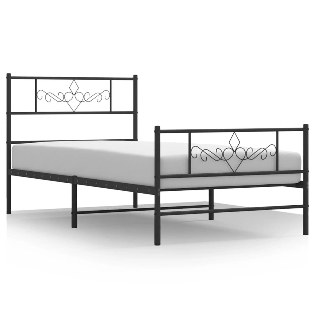 Metalowa rama łóżka z wezgłowiem i zanóżkiem, czarna, 100x200cm Lumarko!