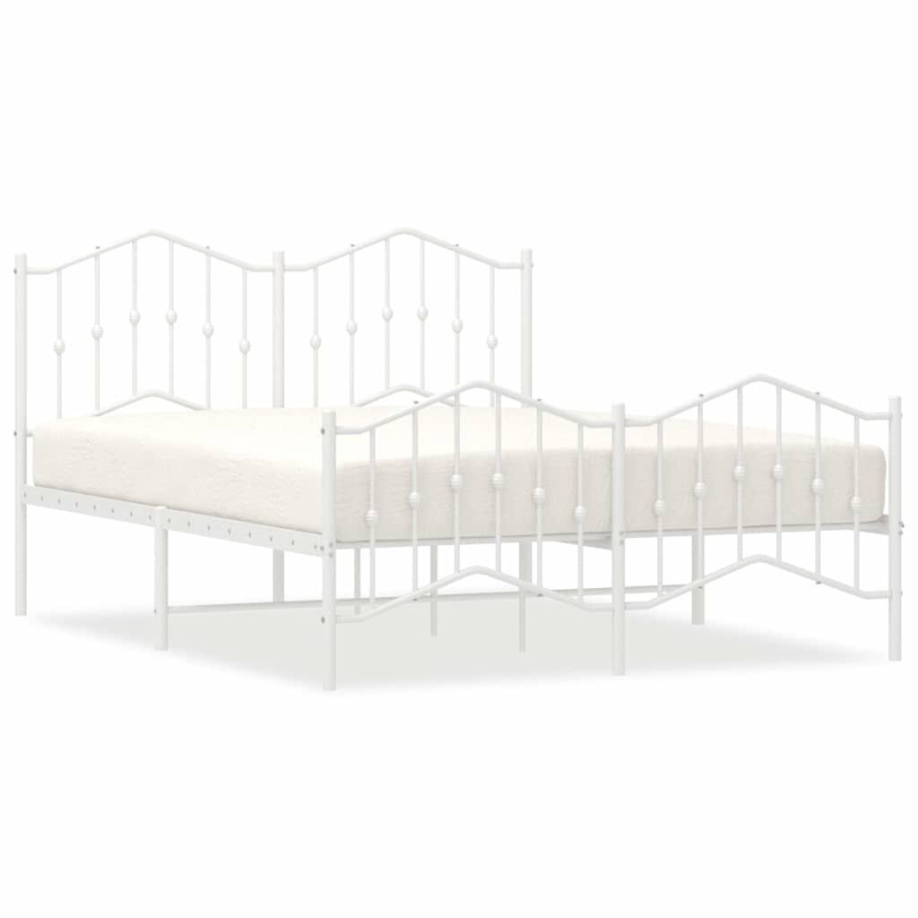 Metalowa rama łóżka z wezgłowiem i zanóżkiem, biała, 135x190 cm Lumarko!