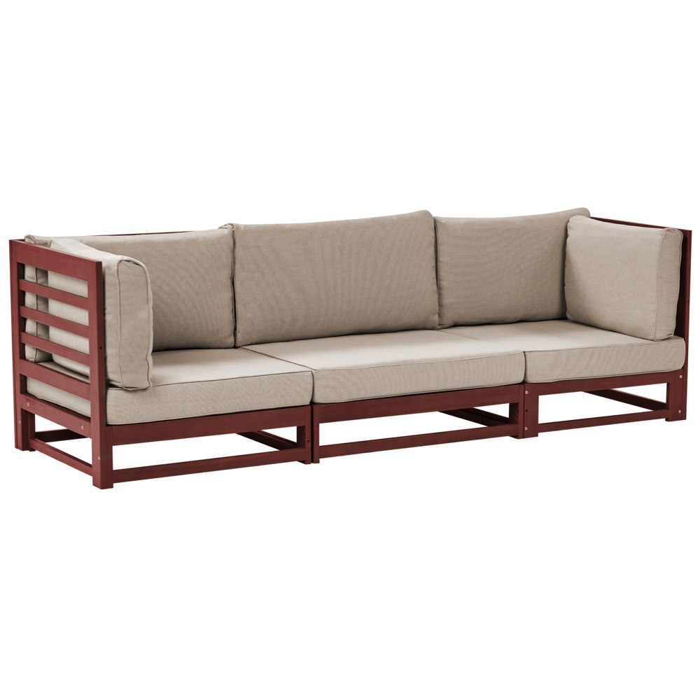 Sofa ogrodowa drewniana 3-osobowa mahoniowy brąz TRANI