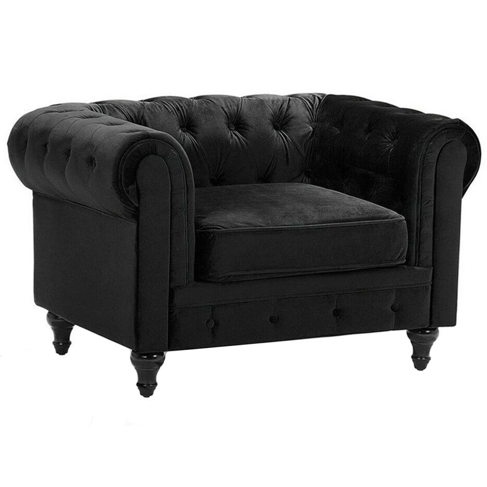 Fotel welurowy czarny CHESTERFIELD