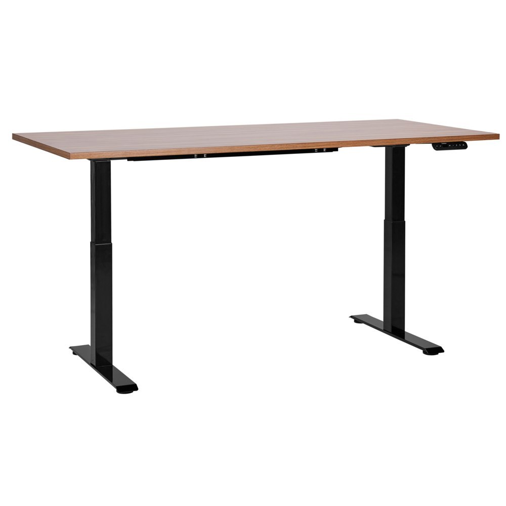 Biurko regulowane elektrycznie 160 x 72 cm ciemne drewno z czarnym DESTIN III