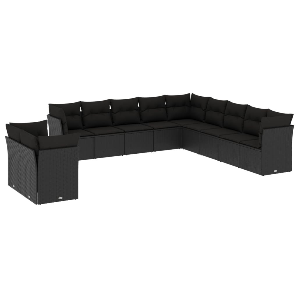 11-częściowy zestaw wypoczynkowy do ogrodu, poduszki czarny rattan PE Lumarko!
