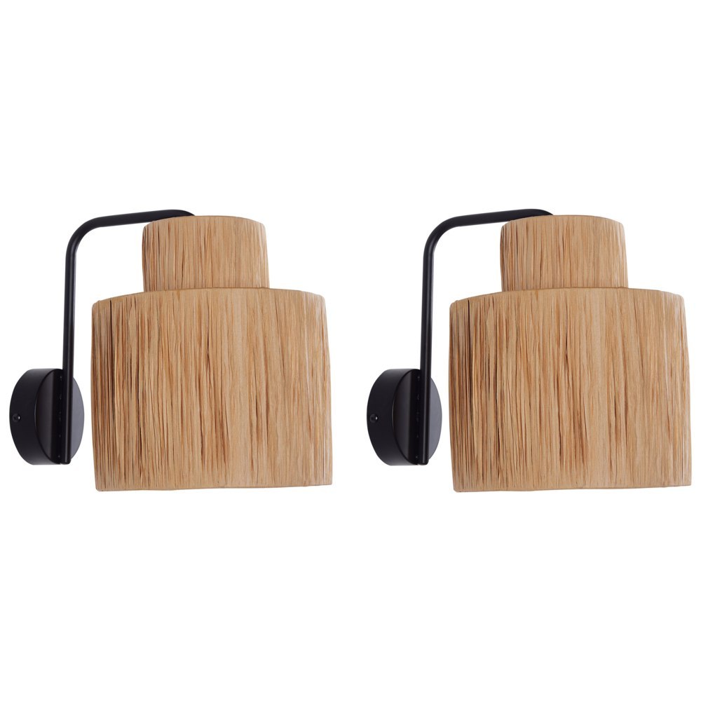 Zestaw 2 lamp ściennych rafia naturalny SHINFA