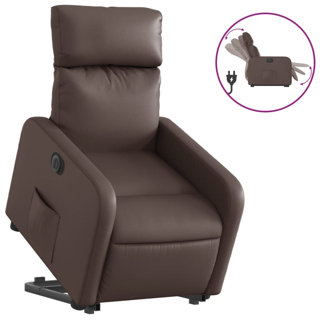 Rozkładany fotel pionizujący, elektryczny, brązowy, ekoskóra Lumarko!