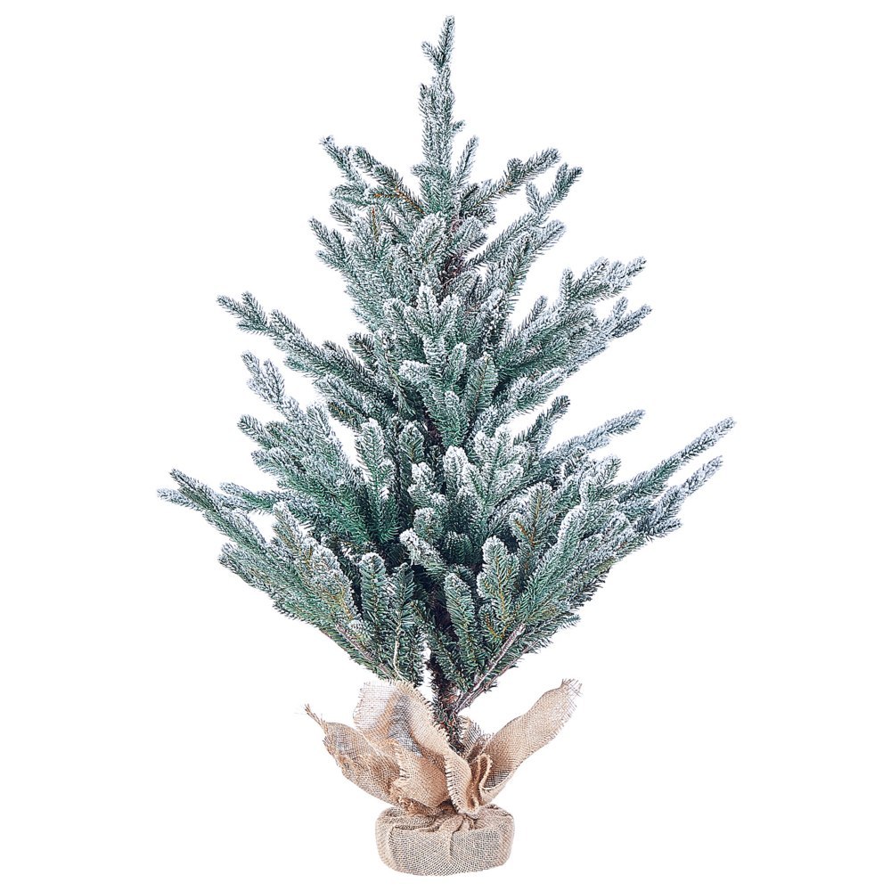 Ośnieżona sztuczna choinka w jutowym worku 90 cm zielona RINGROSE