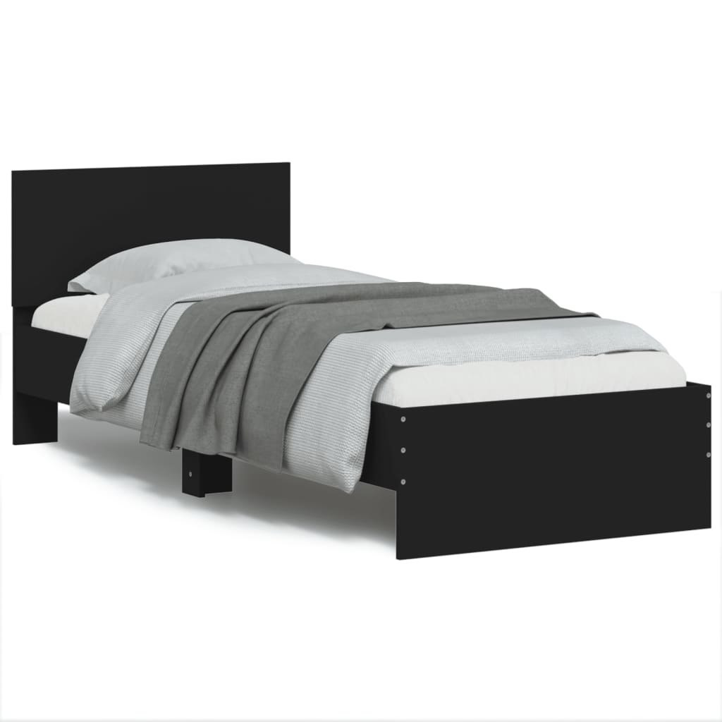 Rama łóżka z wezgłowiem i LED, czarna, 75x190 cm Lumarko!