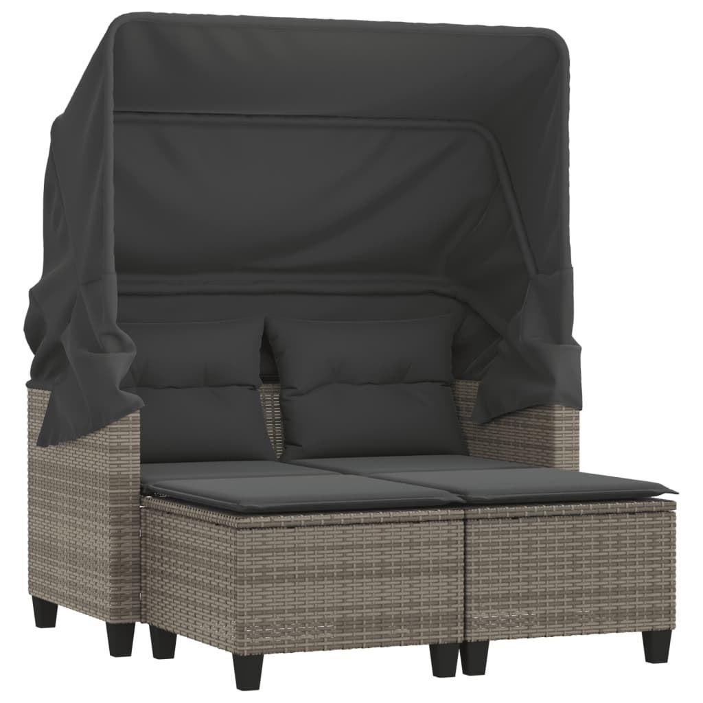 2-osobowa sofa ogrodowa z daszkiem i podnóżkami, szara, rattan PE Lumarko!