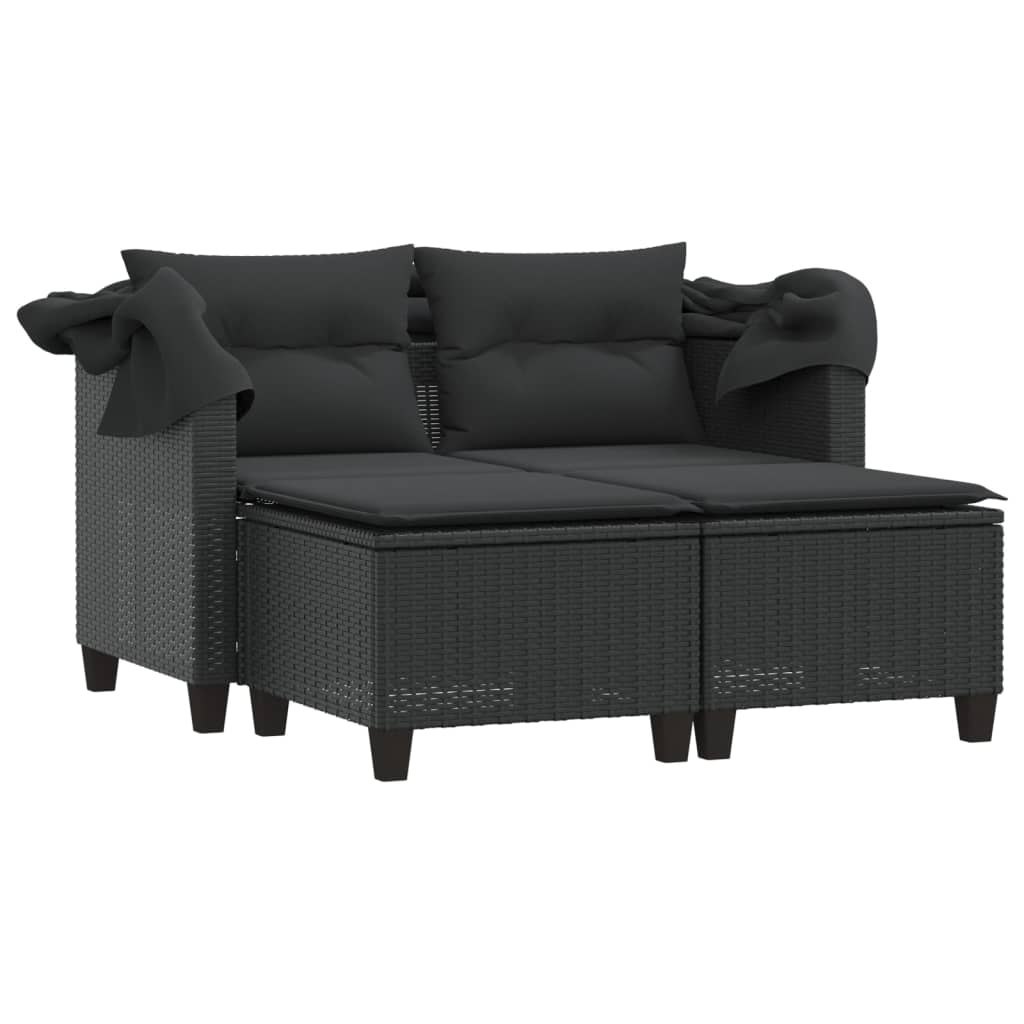 2-osobowa sofa ogrodowa z daszkiem i podnóżkami, czarna, rattan PE Lumarko!