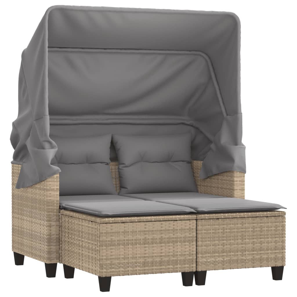 2-osobowa sofa ogrodowa z zadaszeniem i stołkami, beżowa, rattan PE Lumarko!