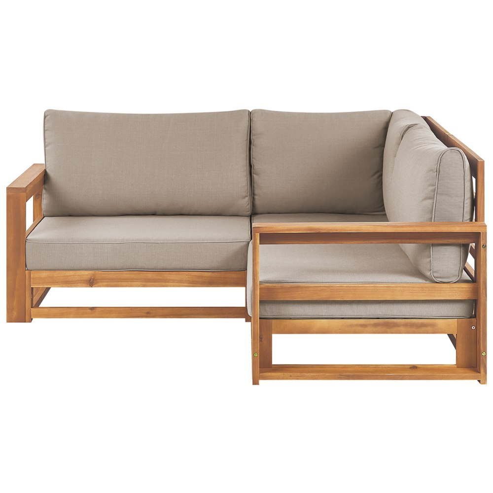 Sofa ogrodowa z-certyfikowanego-drewna-akacjowego 2-osobowa narożna jasna TIMOR II
