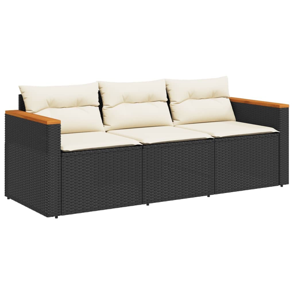 Sofa ogrodowa z poduszkami, 3-osobowa, czarna, polirattan Lumarko!
