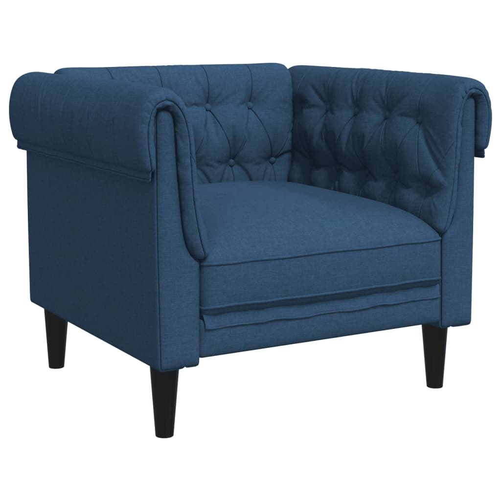 Fotel Chesterfield, niebieski, obity tkaniną Lumarko!