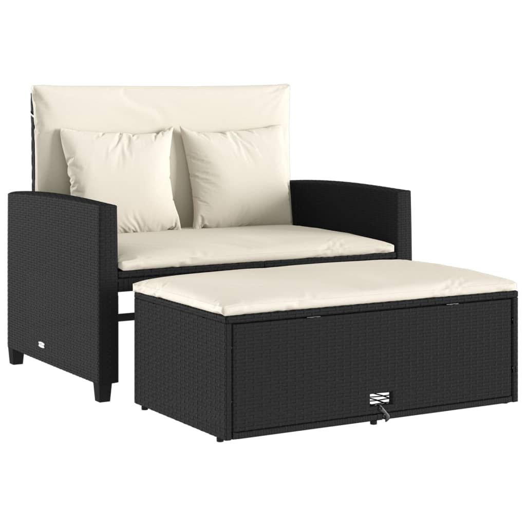 Sofa ogrodowa z poduszkami, 2-osobowa, czarna, polirattan Lumarko!