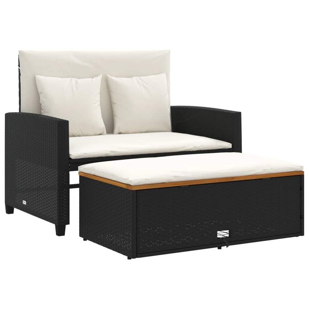 Sofa ogrodowa z poduszkami, 2-osobowa, czarna, rattan PE i akacja Lumarko!