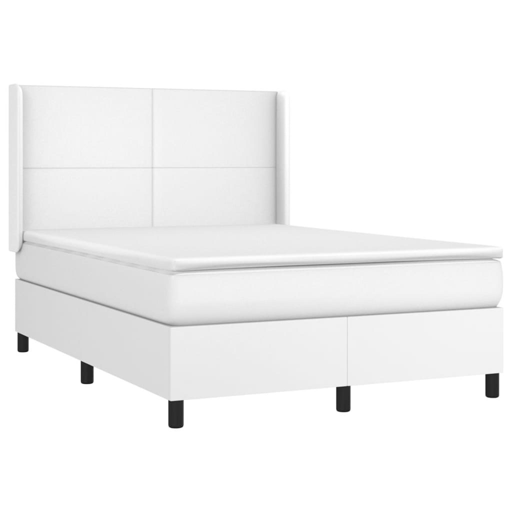 Łóżko kontynentalne z materacem i LED, biała ekoskóra 140x190cm Lumarko!
