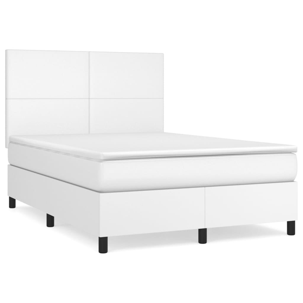 Łóżko kontynentalne z materacem, białe, ekoskóra 140x200 cm Lumarko!
