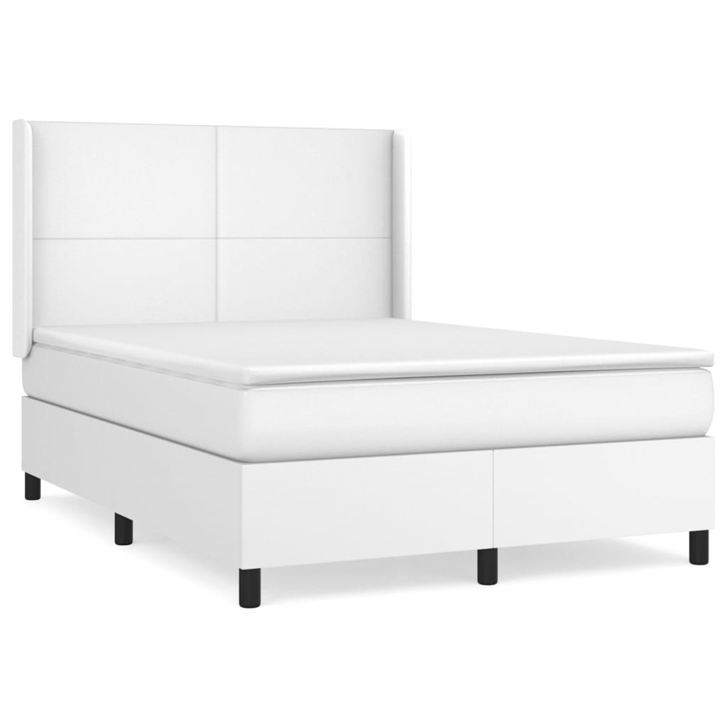 Łóżko kontynentalne z materacem, białe, ekoskóra 140x190 cm Lumarko!