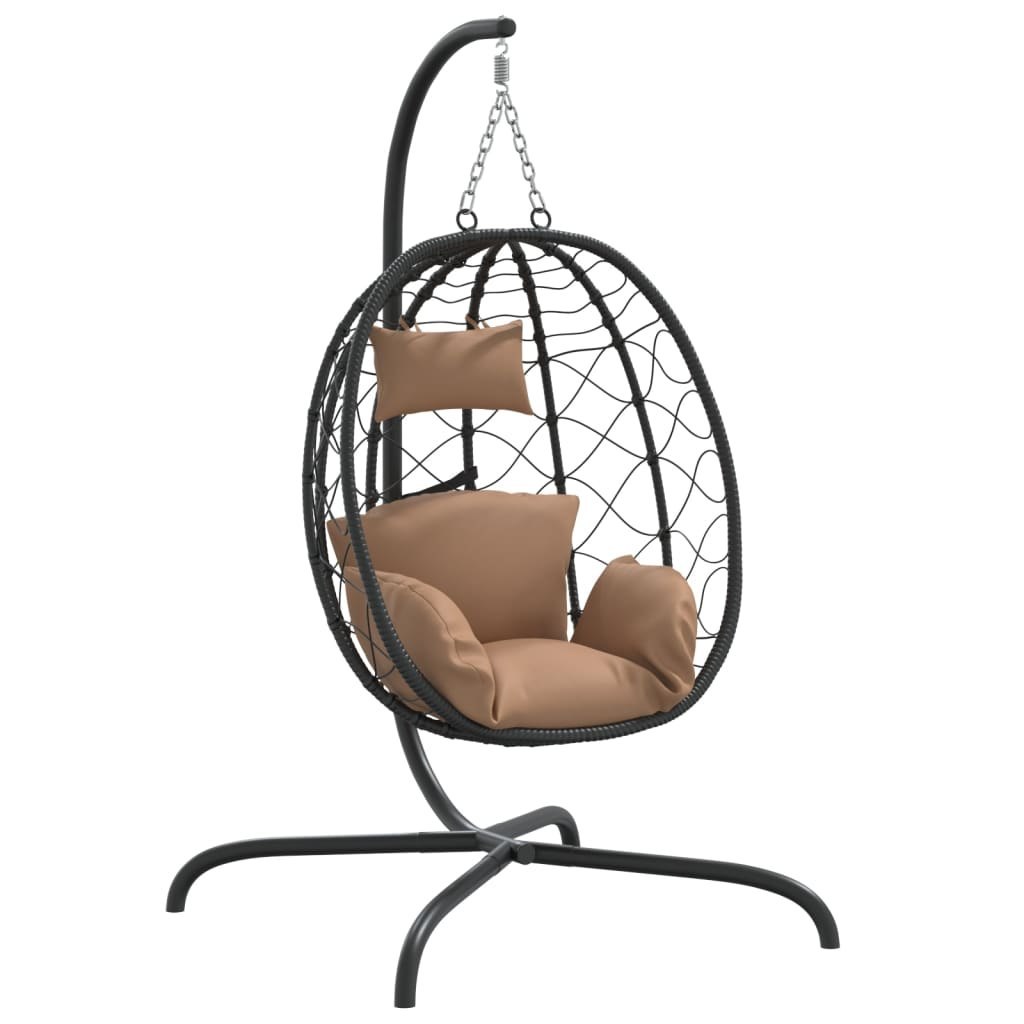 Wiszące krzesło kokon z poduszką, kolor taupe, rattan PE i stal Lumarko!