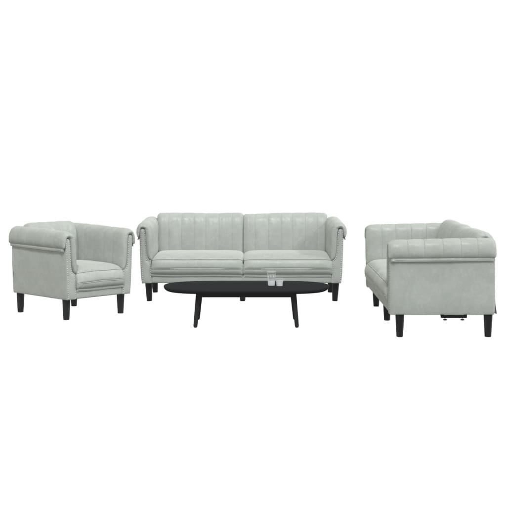 3-częściowy komplet wypoczynkowy, jasnoszary, obity aksamitem Lumarko!
