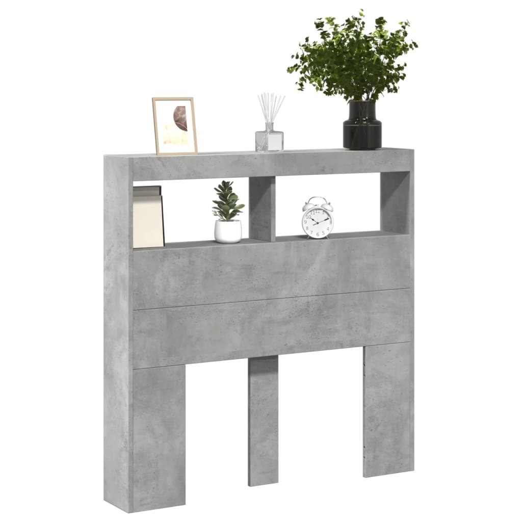 Zagłówek z półkami i LED, szarość betonu, 100x17x102 cm Lumarko!