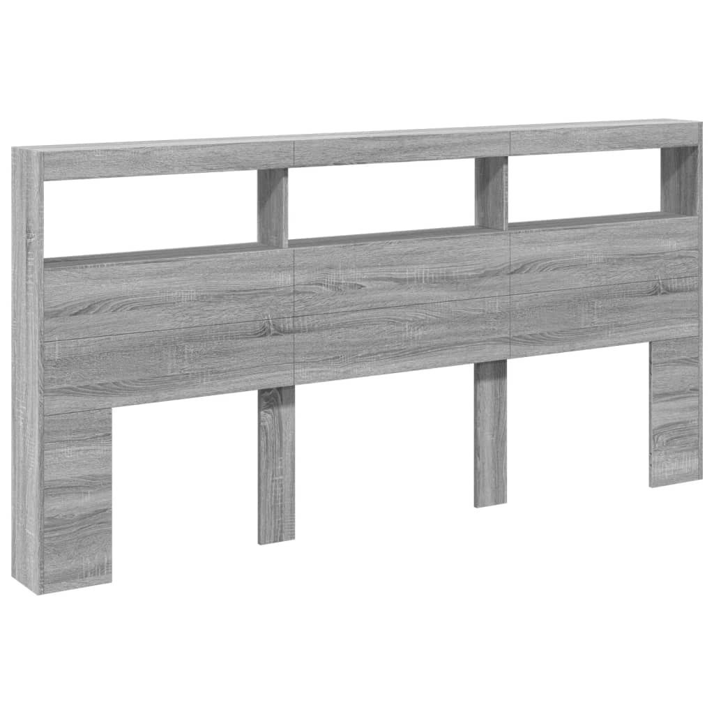 Zagłówek z półkami i LED, szary dąb sonoma, 200x17x102 cm Lumarko!
