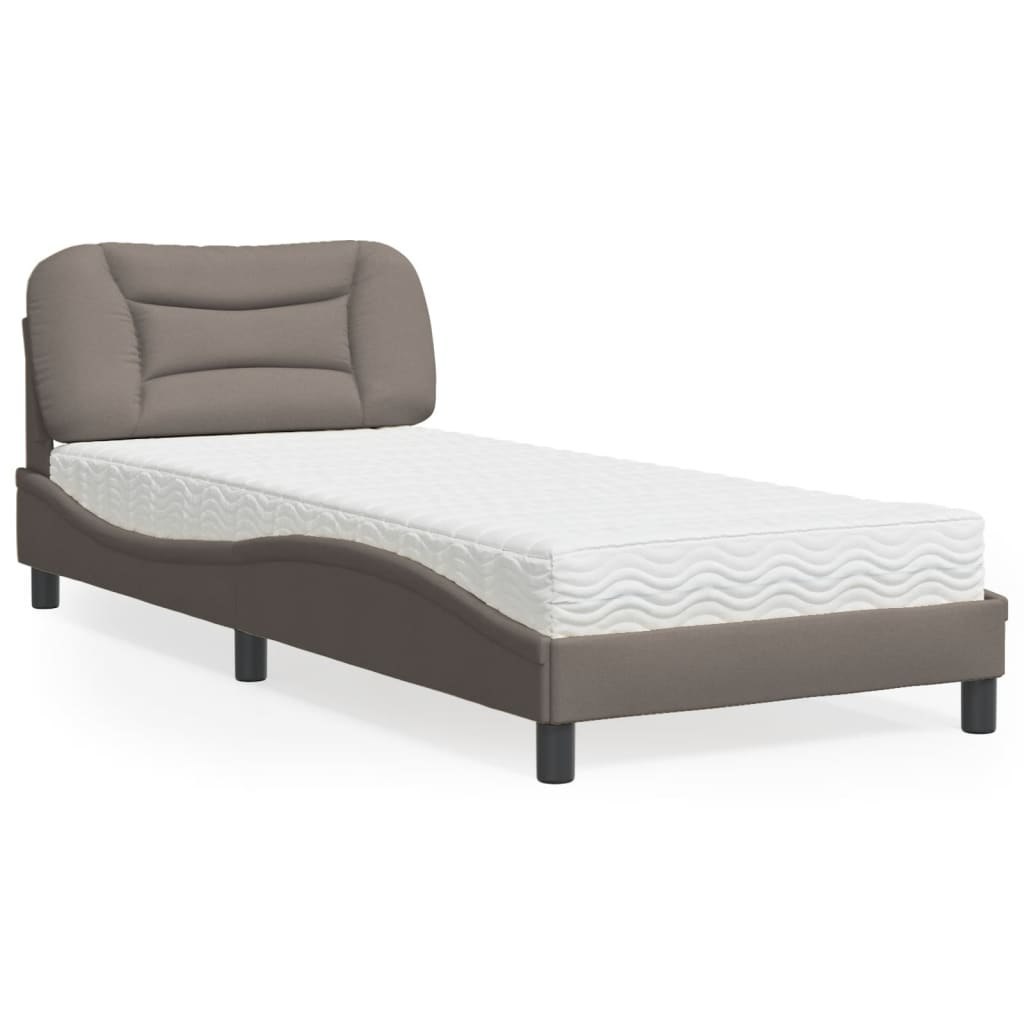 Łóżko z materacem, taupe, 90x190 cm, obite tkaniną Lumarko!