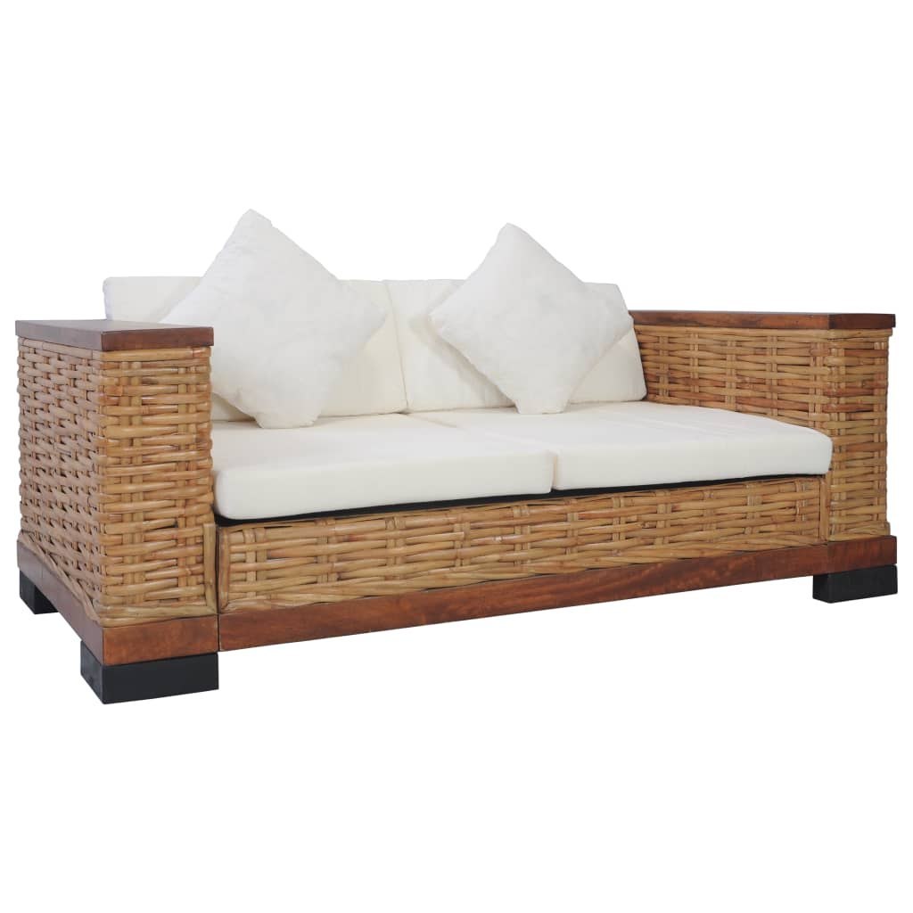 2-osobowa sofa z poduszkami, brązowa, naturalny rattan Lumarko!