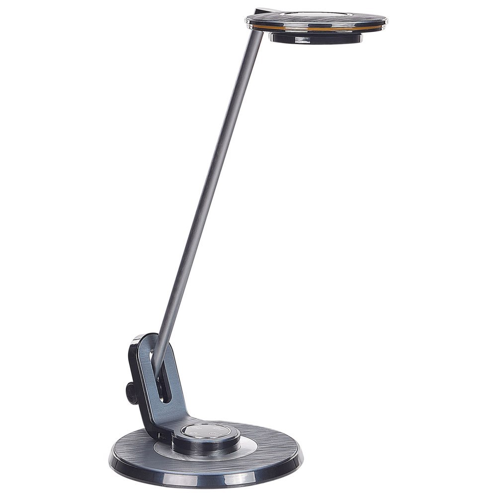 Lampa biurkowa LED metalowa z portem USB srebrno-czarna CORVUS